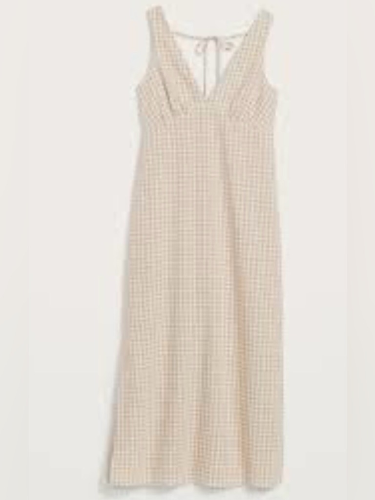 Old Navy Yellow And Cream Gingham V-Neck Tie Maxi